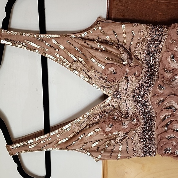 Sue Wong Sunning Sequin Beaded Mini Cocktail Dress size 2 sandalwood color - Picture 3 of 17